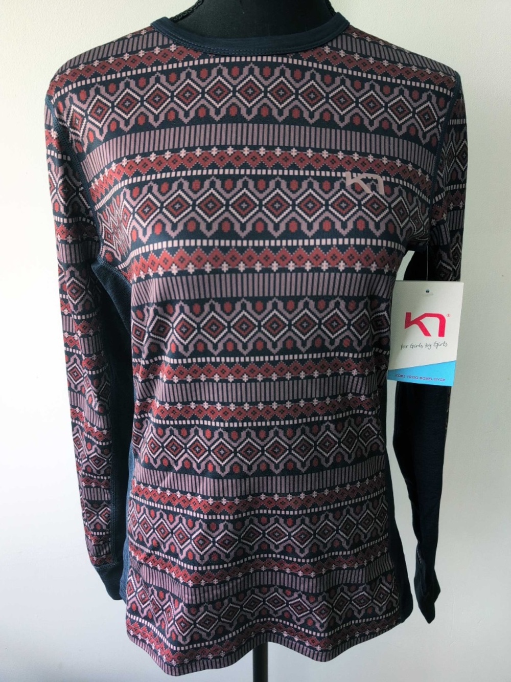 Kari Traa Lune Long Sleeve Base Layer Fleece Lined Pullover Geometric Print